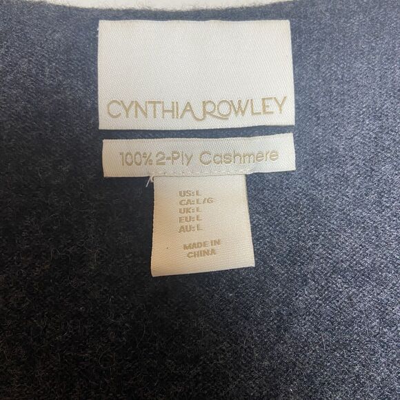 CYNTHIA ROWLEY Vest Cardigan Size L 100% 2-Ply Cashmere Hooded Open Front Gray - Picture 7 of 8